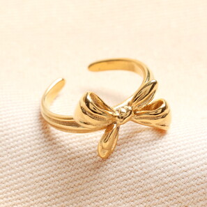 Stainless Steel Bow Adjustable Ring in Gold