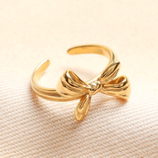 Adjustable Stainless Steel Bow Ring in Gold
