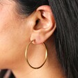 Close Up Model Shot of Stainless Steel Large Slim Hoops in Gold on Model