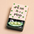 Tiny Matchbox Ceramic Peas in a Pod Token open box