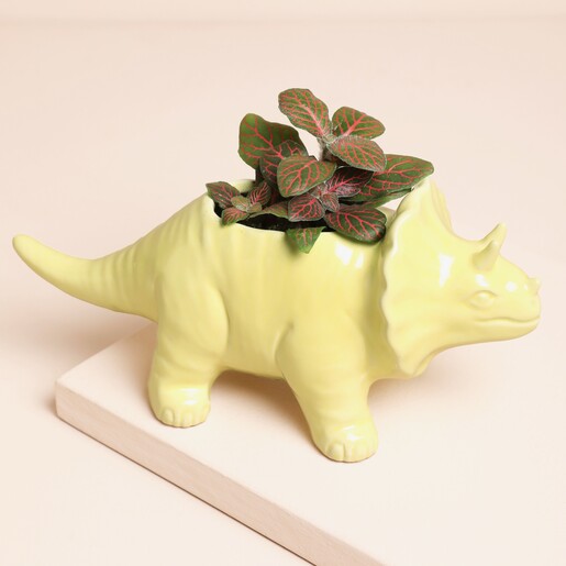 Yellow Triceratops Dinosaur Planter