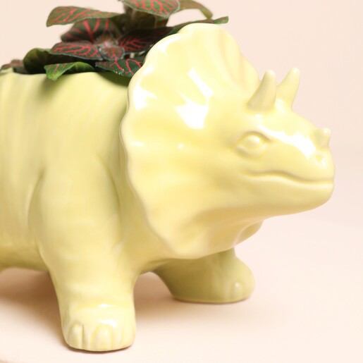 Yellow Triceratops Dinosaur Planter