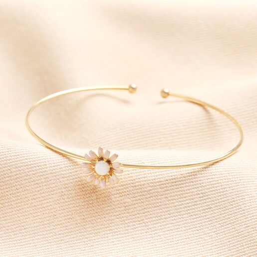 Adjustable Opal Flower Open Bangle in Gold Adjustable Opal Flower Open Bangle in Gold