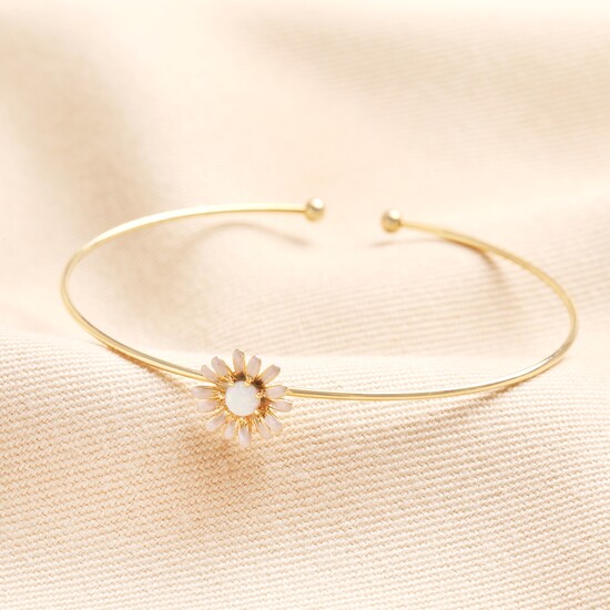 Adjustable Opal Flower Open Bangle in Gold