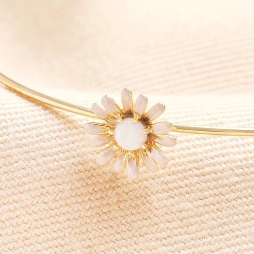 Close Up of Flower Charm Close Up of Adjustable Opal Flower Open Bangle in Gold Flower Charm