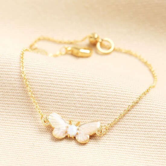 Opal Butterfly Charm Bracelet in Gold