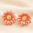 Large Pink Daisy Stud Earrings in Gold