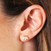 Close Up Model Shot of Opal Ladybird Stud Earrings in Gold on Model