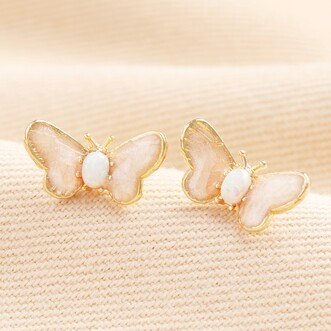 Opal Butterfly Stud Earrings in Gold