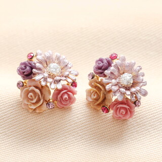 Purple Flower Bouquet Stud Earrings