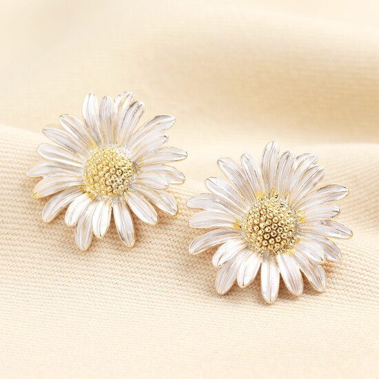 Silver and Gold Large Sunflower Stud Earrings 