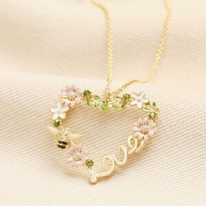 Crystal Flower and Bee 'Love' Pendant Necklace in Gold
