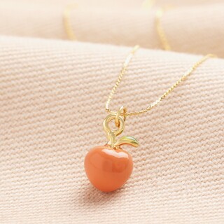 Enamel Peach Pendant Necklace in Gold