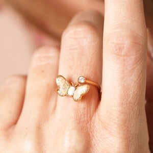 Adjustable Opal Butterfly and Crystal Ring in Gold