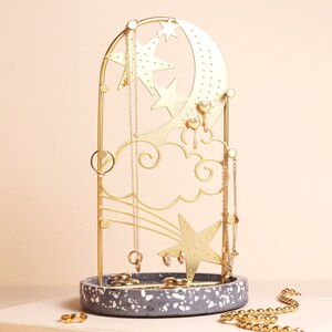 Celestial Metal Jewellery Stand with Terrazzo Base