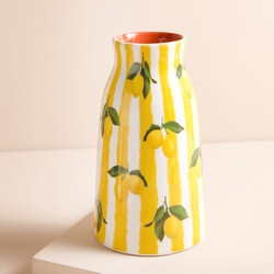 Yellow Striped Lemons Ceramic Vase