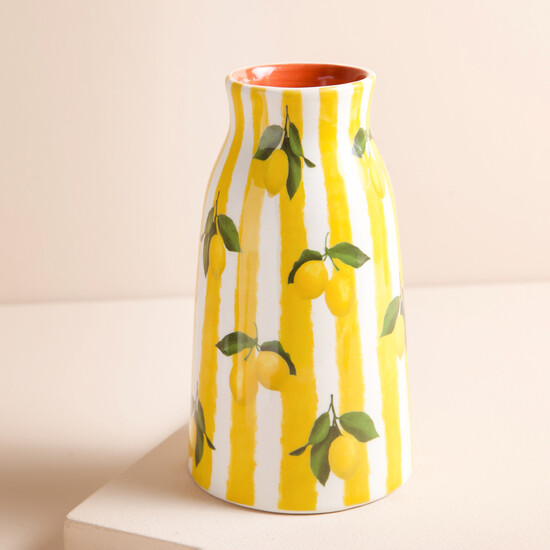 Yellow Striped Lemons Vase