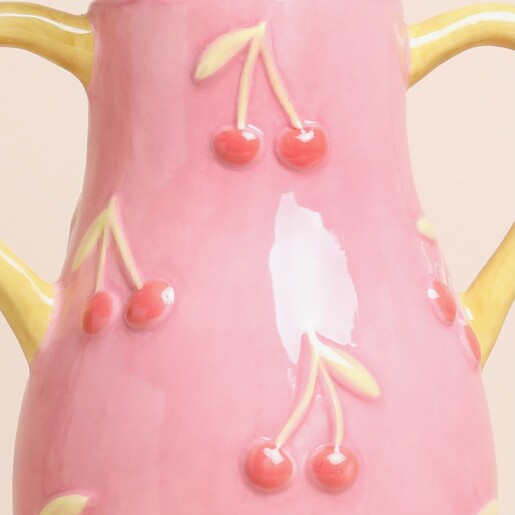 Pink and Yellow Embossed Cherry Ceramic Vase