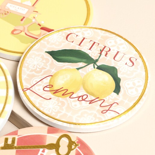 Close Up of Set of 4 Hotel Angel Coasters