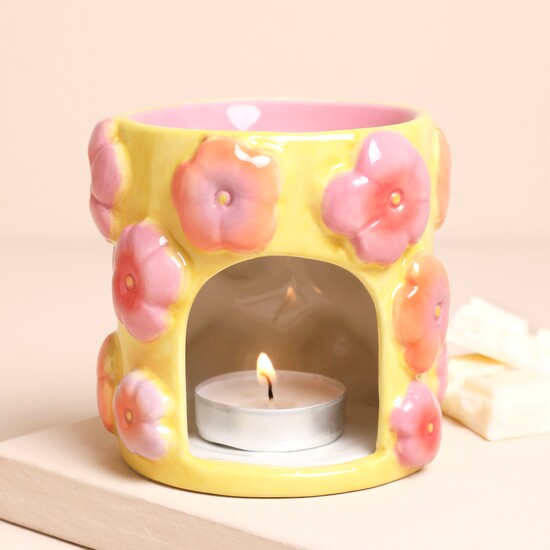 Yellow Embossed Flowers Ceramic Wax Burner- Not available to EU countries