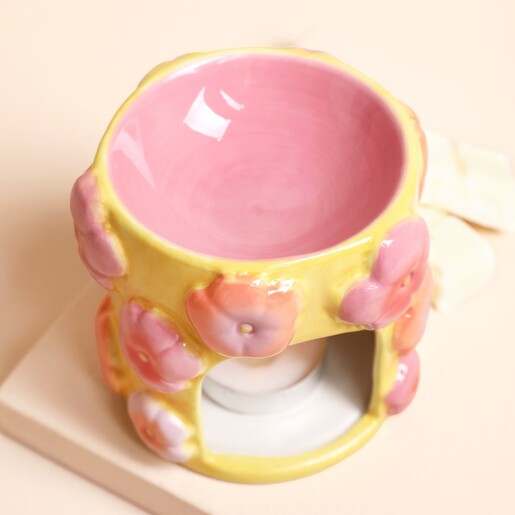 Retro Floral Yellow and Pink Ceramic Wax Burner Retro Floral Yellow and Pink Ceramic Wax Burner
