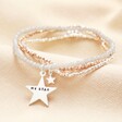 Personalised Mixed Metal Star Charm Multi Layer Beaded Bracelet on neutral background