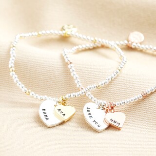 Personalised Mum Beaded Heart Charm Bracelet