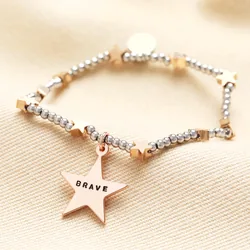 Personalised Stainless Steel Star Beaded Bracelet in Rose Gold