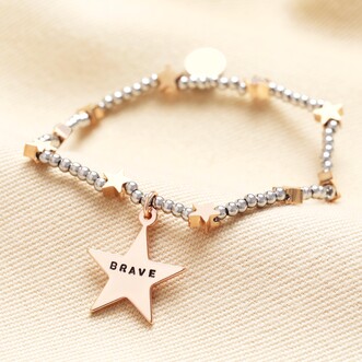 Personalised Stainless Steel Star Beaded Bracelet in Rose Gold