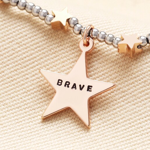 Close up Personalised Stainless Steel Star Beaded Bracelet in Rose Gold Close up