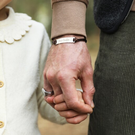Men's Personalised Polished Leather Bracelet in Black