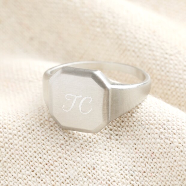 Men's Personalised Brushed Signet Ring Men's Personalised Brushed Signet Ring