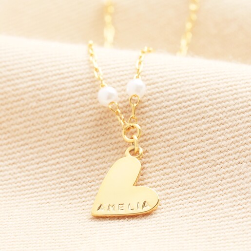 Gold necklace Personalised Beaded Pearl Heart Pendant Necklace in gold