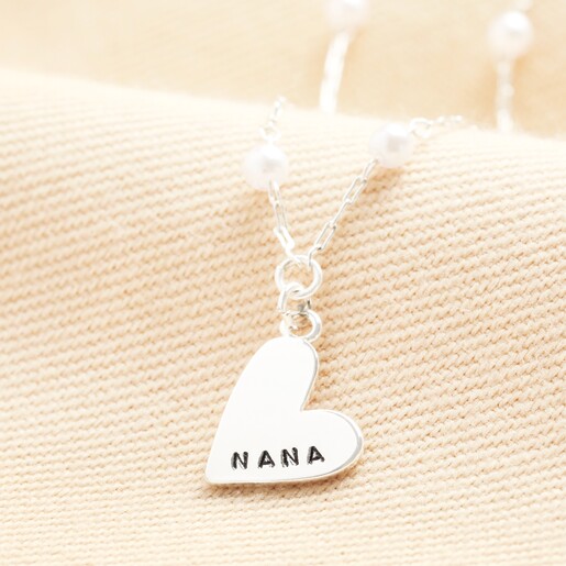 Silver necklace Personalised Beaded Pearl Heart Pendant Necklace in silver