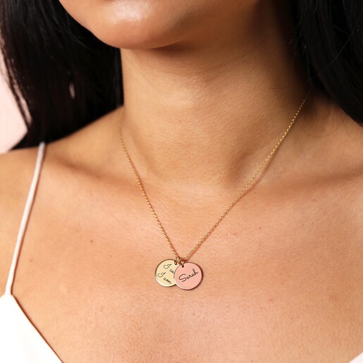 Personalised Mixed Metal Disc Charm Necklace on Model