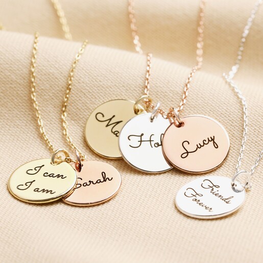Lisa Angel Ladies' Engraved Personalised Mixed Metal Disc Charm Necklace