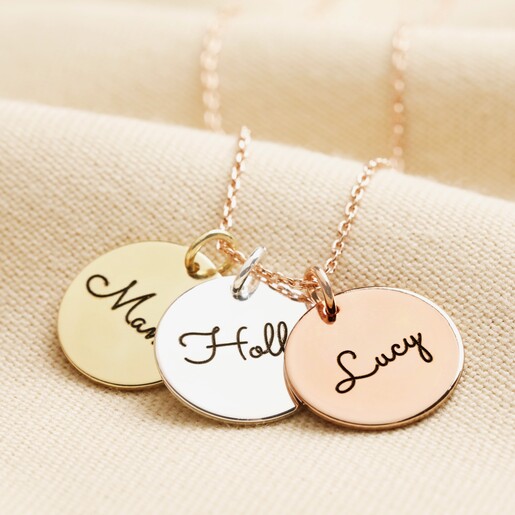 Personalised Mixed Metal Triple Disc Charm Necklace