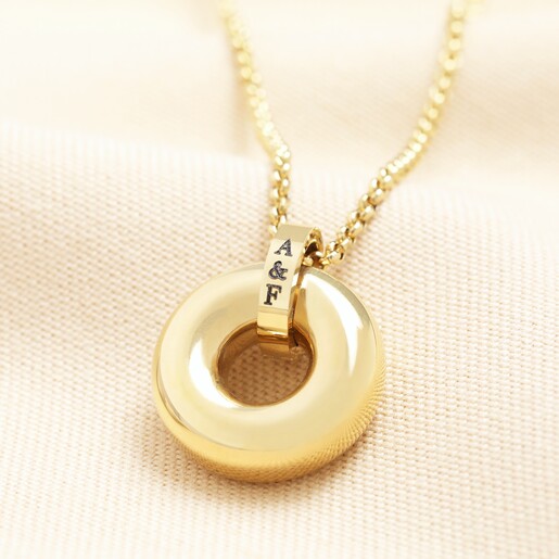 Personalised Stainless Steel Doughnut Pendant Necklace in Gold