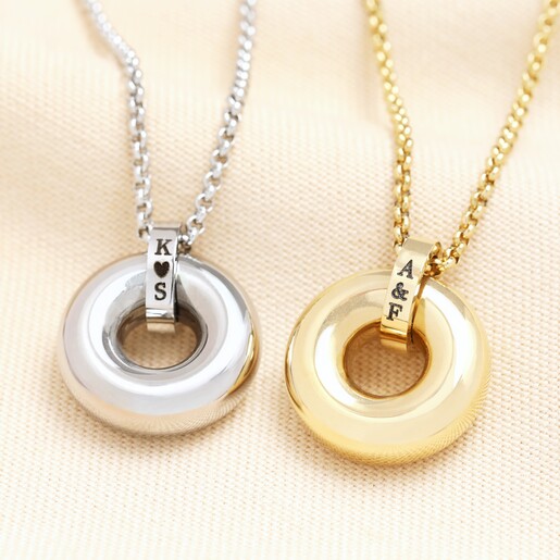 Personalised Stainless Steel Doughnut Pendant Necklace