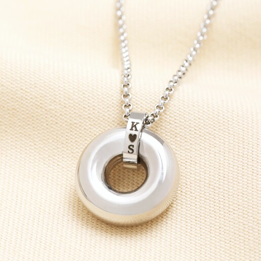 Personalised Stainless Steel Doughnut Pendant Necklace in Silver