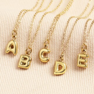 Stainless Steel Bubble Initial Pendant Necklace in Gold