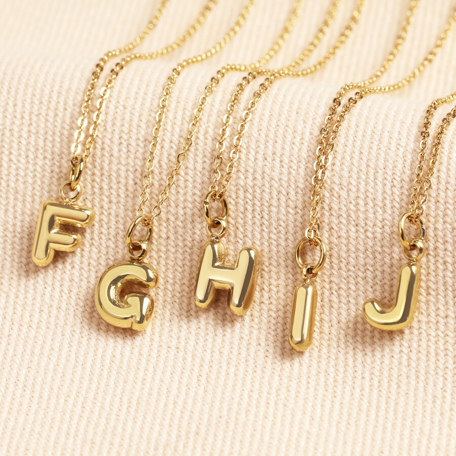 Stainless Steel Bubble Initial Pendant Necklace in Gold | Lisa Angel