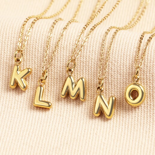 Stainless Steel Bubble Initial Pendant Necklace in Gold