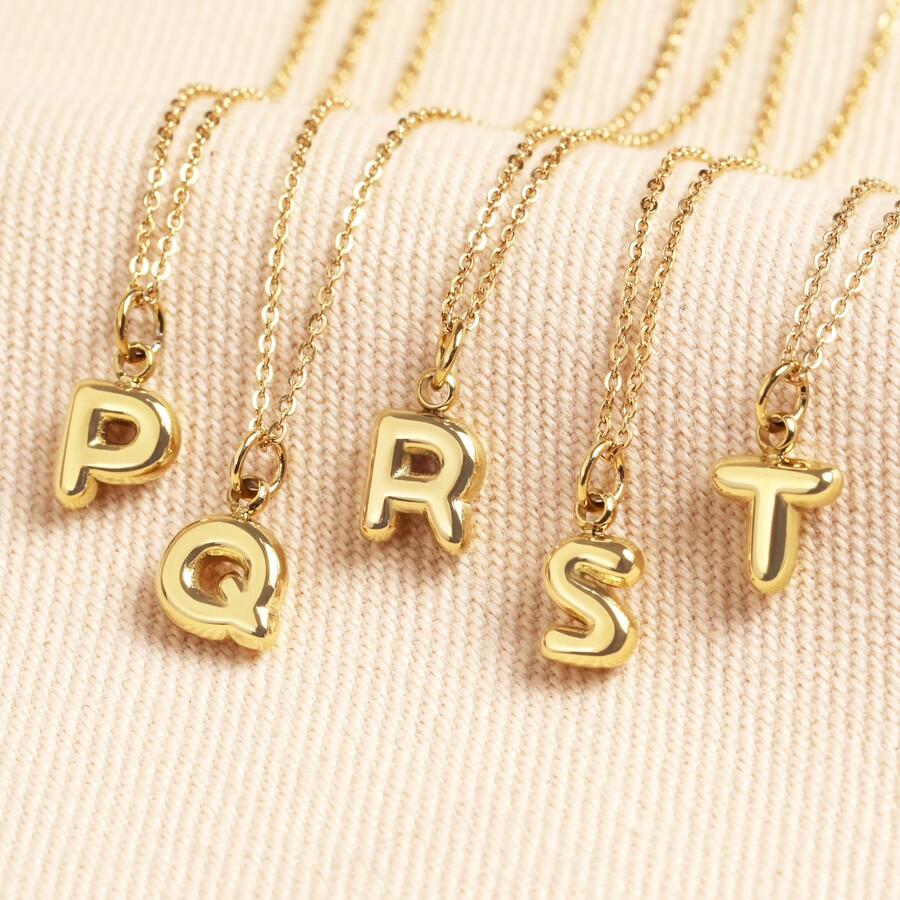 Stainless Steel Bubble Initial Pendant Necklace in Gold | Lisa Angel