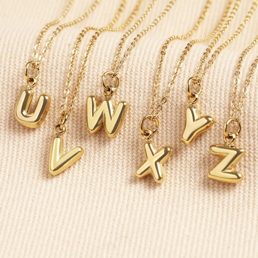 Stainless Steel Bubble Initial Pendant Necklace in Gold