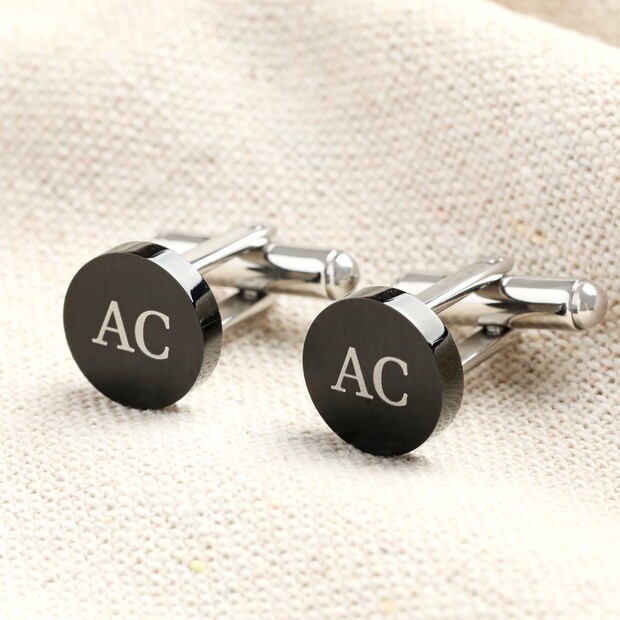 Personalised Initials Stainless Steel Dark Cufflinks Personalised Initials Stainless Steel Dark Cufflinks