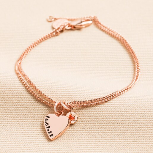 Personalised Heart and Birthstone Charm Bracelet