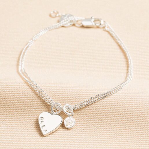 Personalised Heart and Birthstone Charm Bracelet