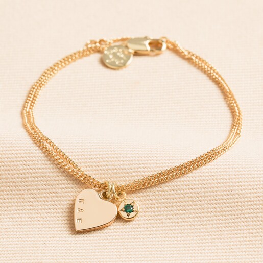 Personalised Heart and Birthstone Charm Bracelet