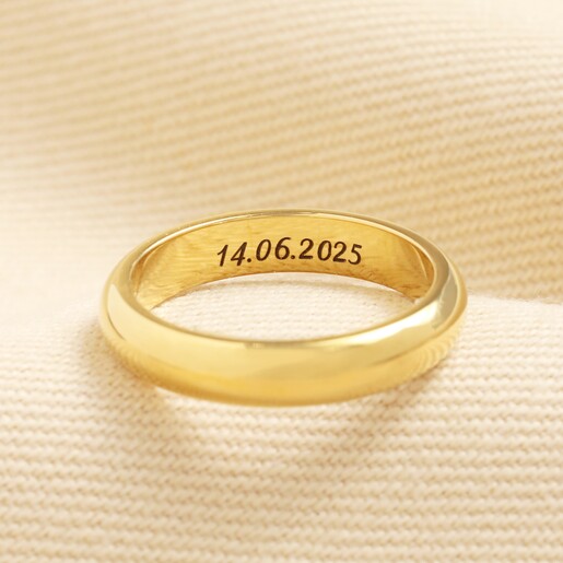 Personalised Stainless Steel Thick Band Ring in Gold